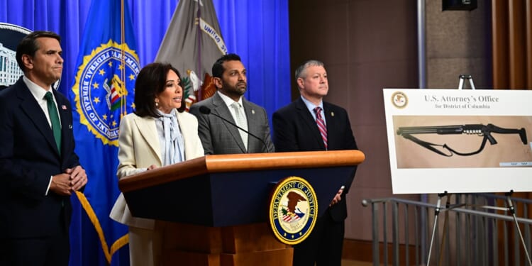 Jeanine Pirro, Kash Patel, and Darren Cox at a press conference