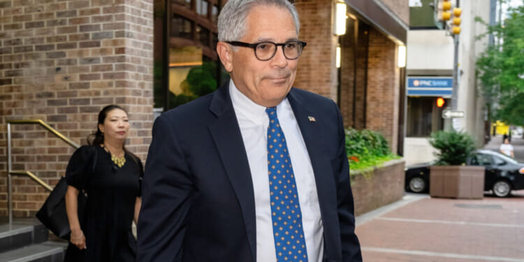 District Attorney of Philadelphia Larry Krasner is seen leaving Fox 29's "Good Day" at FOX 29 Studios on August 24, 2023 in Philadelphia, Pennsylvania. Krasner spoke about wanting to crack down on illegal street racing and about the appropriate time of releasing the body camera footage from Philadelphia police officer Mark Dial who shot and killed 27-year-old Eddie Jose Irizarry on Monday, August 14. (Photo by Gilbert Carrasquillo/GC Images)