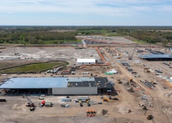 An AI data center developed by Related Digital for Oracle and OpenAI is constructed in Saline, Michigan.