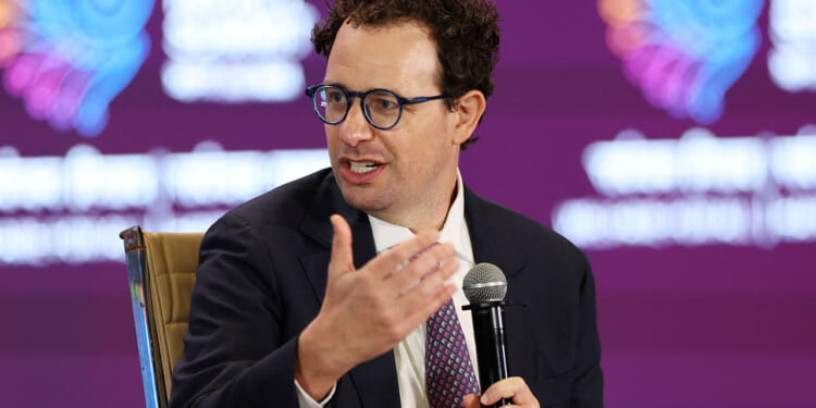 CEO of Anthropic Dario Amodei, addresses the gathering at the AI Impact Summit, in New Delhi, India, February 19, 2026. REUTERS/Bhawika Chhabra/File Photo