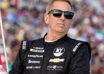 Greg Biffle looks out at Daytona International Speedway crowd on February 20, 2022.