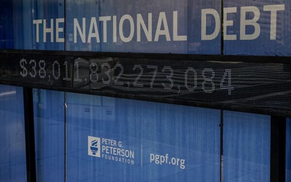 The National Debt counter hangs in Washington, D.C.