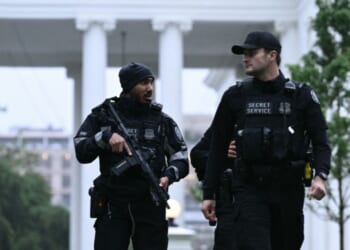 Secret Service Agents patrol outside the White House in Washington after shots were fired nearby, prompting a lockdown on May 23, 2026.