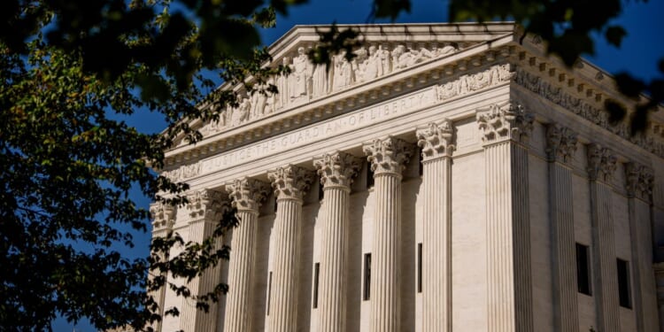 The U.S. Supreme Court building sits in the sun on May 4, 2026 in Washington, DC.