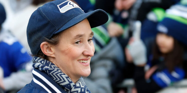 SEATTLE, WASHINGTON - FEBRUARY 11: Seattle Mayor Katie B. Wilson celebrates with fans during the Seattle Seahawks Super Bowl LX victory celebration and parade at Lumen Field on February 11, 2026 in Seattle, Washington. (Photo by Alika Jenner/Getty Images)
