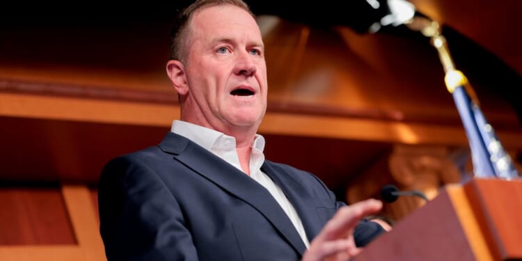 U.S. Sen. Eric Schmitt speaks during a press conference at the U.S. Capitol.