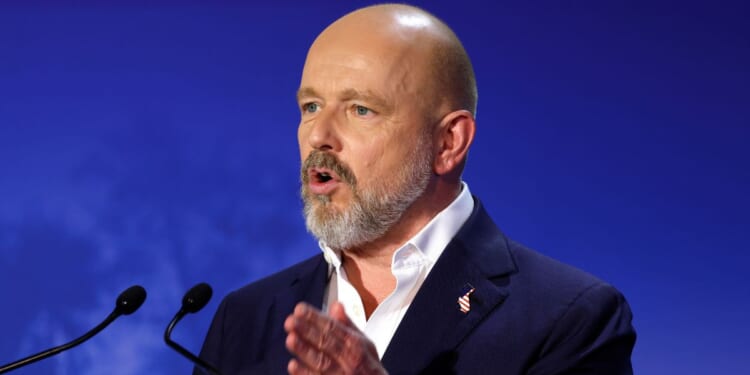 California gubernatorial candidate Steve Hilton speaks during the CBS California Gubernatorial Debate at Pomona College on April 28, 2026, in Claremont, California.