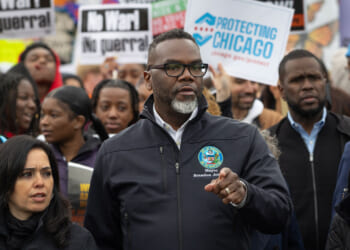 Mayor Brandon Johnson participates in a May Day march on May 01, 2026 in Chicago, Illinois. The March was one of more than a thousand scheduled to take place around the country today. (Photo by Scott Olson/Getty Images)