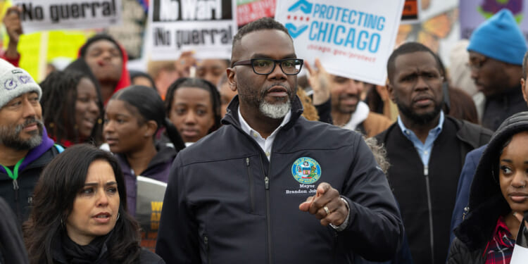 Mayor Brandon Johnson participates in a May Day march on May 01, 2026 in Chicago, Illinois. The March was one of more than a thousand scheduled to take place around the country today. (Photo by Scott Olson/Getty Images)