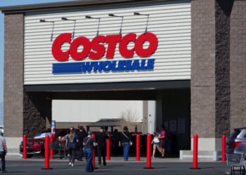 A Costco Wholesale logo is displayed at a warehouse in Las Vegas, Nevada, in a file photo from March.