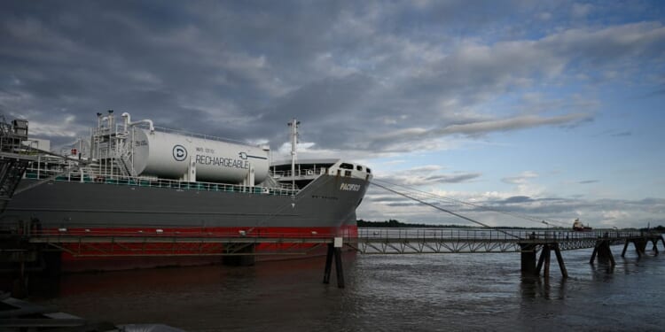 An oil and chemical tanker unloads at a petroleum depot on the Garonne river in Ambes, near Bordeaux, southwestern France, on May 5, 2026.