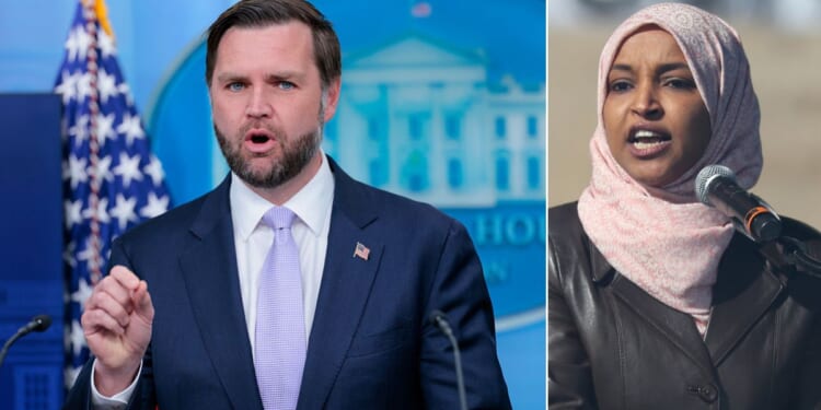 Vice President J.D. Vance confirmed that Rep. Ilhan Omar, right, a Minnesota Democrat, is under investigation by the Department of Justice.