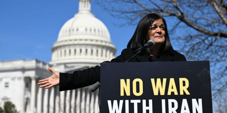 Rep. Pramila Jayapal (D-WA) speaks in front of the capitol.