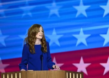 Democratic state Senator Mallory McMorrow speaks at the 2024 Democratic National Convention in Chicago, Illinois.