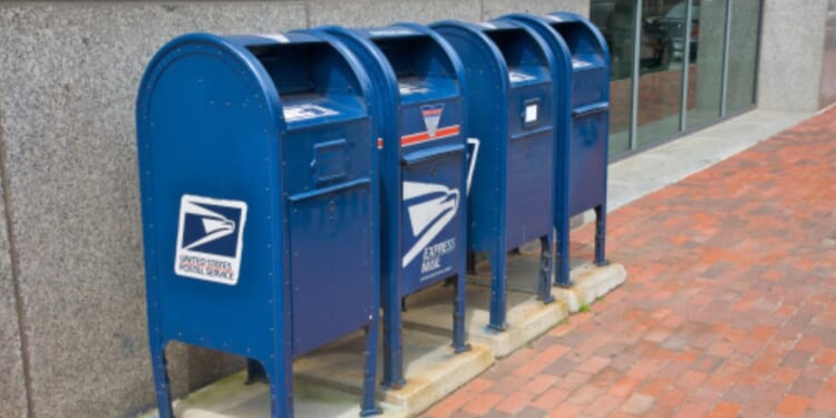 Mailboxes are placed outside the post office in Providence, Rhode Island.