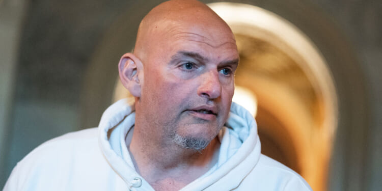 Close-up of John Fetterman in a white hoodie.