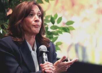 Former Vice President Kamala Harris speaks during a fireside chat May 7 in Las Vegas, Nevada.