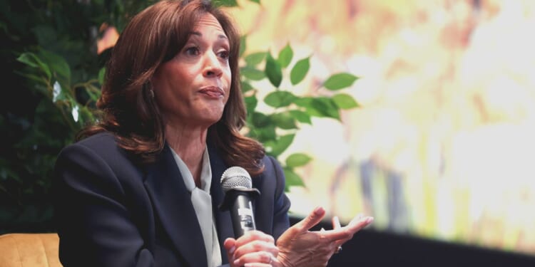 Former Vice President Kamala Harris speaks during a fireside chat May 7 in Las Vegas, Nevada.