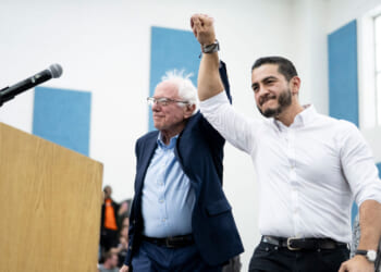 U.S. Sen. Bernie Sanders (I-VT) is introduced by Senate candidate Abdul El-Sayed at Mumford High School.