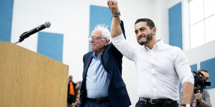 U.S. Sen. Bernie Sanders (I-VT) is introduced by Senate candidate Abdul El-Sayed at Mumford High School.