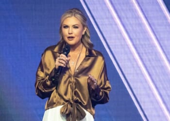 Turning Point USA CEO Erika Kirk speaks at the annual AmericaFest conference, in remembrance of late right-wing political activist Charlie Kirk, in Phoenix, Arizona, on Dec. 21, 2025.