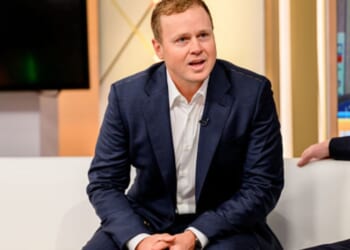 Los Angeles Mayoral Candidate Spencer Pratt sits on the Fox & Friends couch appearing on the Fox News Channel on January 28, 2026.
