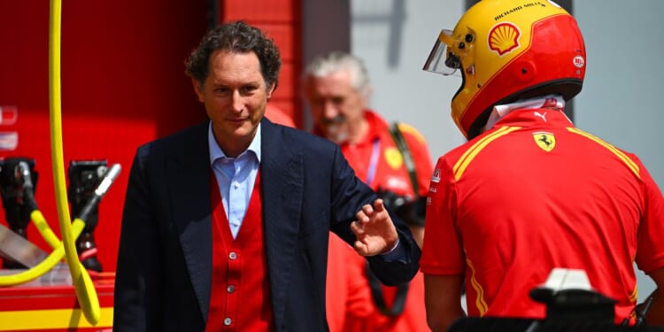 John Elkann, chairman of Stellantis and Ferrari and CEO of Exor, looks on in the pit lane during the World Endurance Championship 6 Hours of Imola at Autodromo Enzo e Dino Ferrari on April 16, 2026, in Imola, Italy.