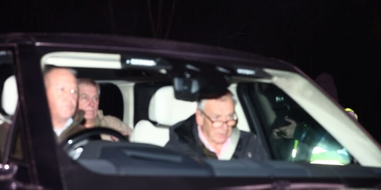 Andrew Mountbatten-Windsor is seen returning after leaving police custody, following his arrest on Feb. 19, 2026, in Sandringham, Norfolk.