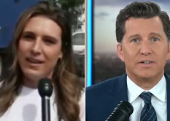 Fox News host Will Cain, right, appeared stunned at the vulgarity and hostility that reporter Alexis McAdams, left, endured in the segment.