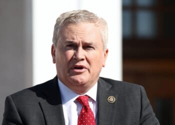 House Oversight Committee Chair James Comer speaks to the press during a deposition with former President Bill Clinton as part of the committee's investigation into convicted sex offender Jeffrey Epstein, in Chappaqua, New York, on Feb. 27, 2026.