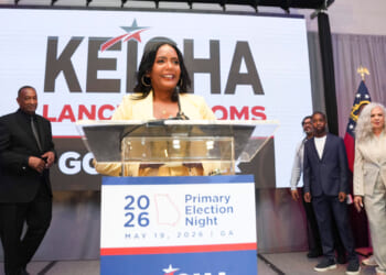 Gubernatorial candidate, former Atlanta Mayor Keisha Lance Bottoms speaks at a primary night watch party.