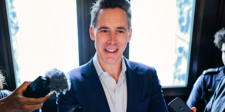 U.S. Sen. Josh Hawley (R-MO) speaks to reporters on April 13, 2026.