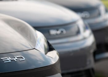 Chinese BYD cars sit at a dealership in Bristol, England on May 4, 2026.