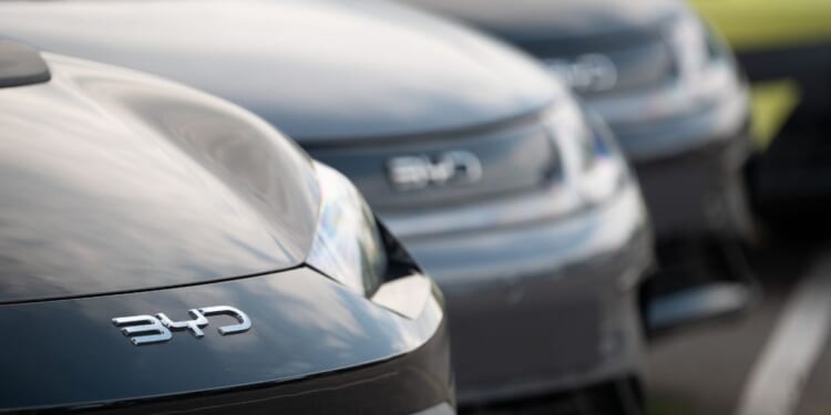 Chinese BYD cars sit at a dealership in Bristol, England on May 4, 2026.