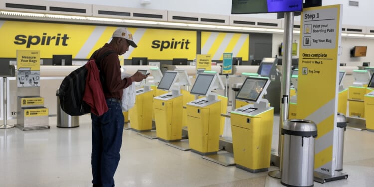 A Spirit Airlines passenger in an airport