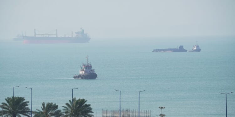 Boats navigate the sea on April 28, 2026, on Qeshm Island, Iran, in the Strait of Hormuz.
