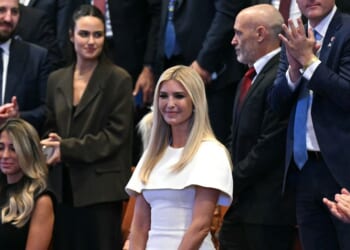 Ivanka Trump, daughter of President Donald Trump, acknowledges applause at the Israeli parliament, the Knesset, on Oct. 13, 2025, in Jerusalem.