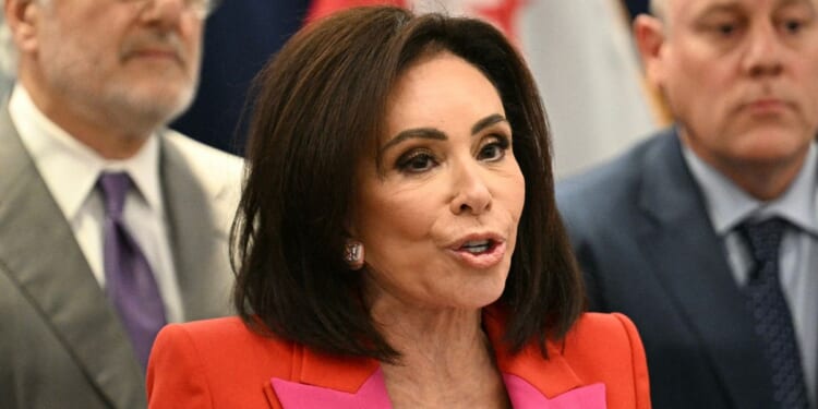 U.S. Attorney for the District of Columbia Jeanine Pirro speaks during a news conference about a transnational meth drug trafficking case, in Washington, D.C., on May 7, 2026.