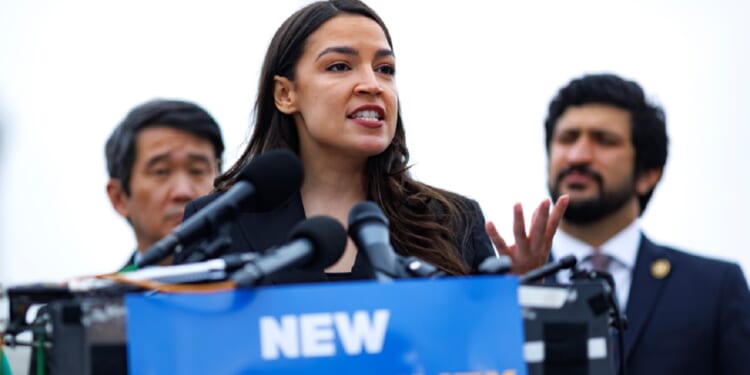 Rep. Alexandria Ocasio-Cortez, pictured at an April 29 news conference outside the Capitol.