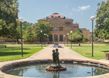 A picturesque fountain situated in front of Southern Illinois University in Carbondale, Illinois, on Aug. 26, 2023.
