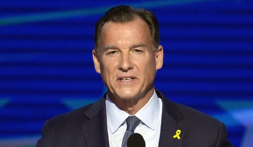 Rep. Tom Suozzi, D-N.Y., speaks during the Democratic National Convention, Aug. 21, 2024, in Chicago. Suozzi is the Democratic candidate for New York's 3rd Congressional District. (AP Photo/J. Scott Applewhite, File)