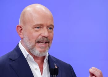 Steve Hilton, Republican gubernatorial candidate for California, speaks during a gubernatorial debate at KRON Studios in San Francisco, California, on April 22, 2026.