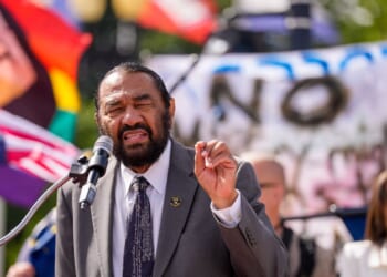 Rep. Al Green speaks during a rally at Columbus Circle in front of Union Station before marching on Capitol Hill on Sept. 2, 2025, in Washington, D.C.