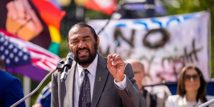 Rep. Al Green speaks during a rally at Columbus Circle in front of Union Station before marching on Capitol Hill on Sept. 2, 2025, in Washington, D.C.