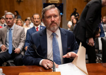 Thomas Massie (R-KY) prepares to testify during the Senate Homeland Security and Governmental Affairs Committee Second Amendment hearing in the Dirksen Senate Office Building.