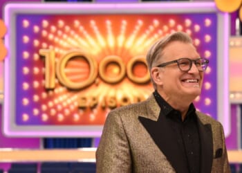 Drew Carey does an interview at the taping of the 10,000th episode of "The Price Is Right" at Haven Studios on Feb. 4, 2025, in Glendale, California.