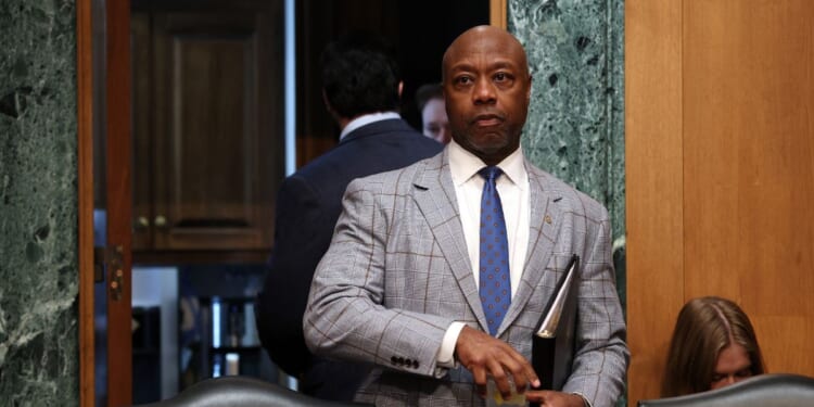 Sen. Tim Scott arrives for a hearing with U.S. Treasury Secretary Scott Bessent in the Dirksen Senate Office Building on Feb. 5, 2026, in Washington, D.C.