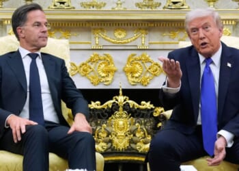 President Donald Trump meets with NATO Secretary General Mark Rutte in the Oval Office of the White House in a file photo dated Oct. 22.
