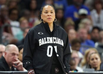 South Carolina Gamecocks head coach Dawn Staley looks on during the second quarter against the UCLA Bruins in the National Championship of the NCAA Women's Basketball Tournament at Mortgage Matchup Center on April 5, 2026, in Phoenix, Arizona.