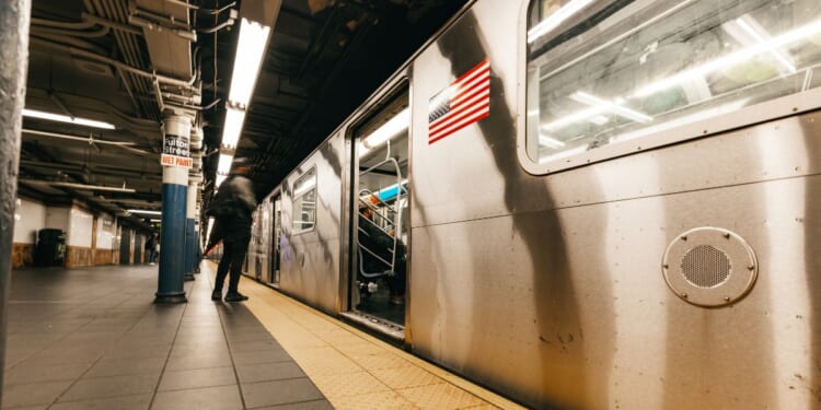 A subway train ready for departure in New York.